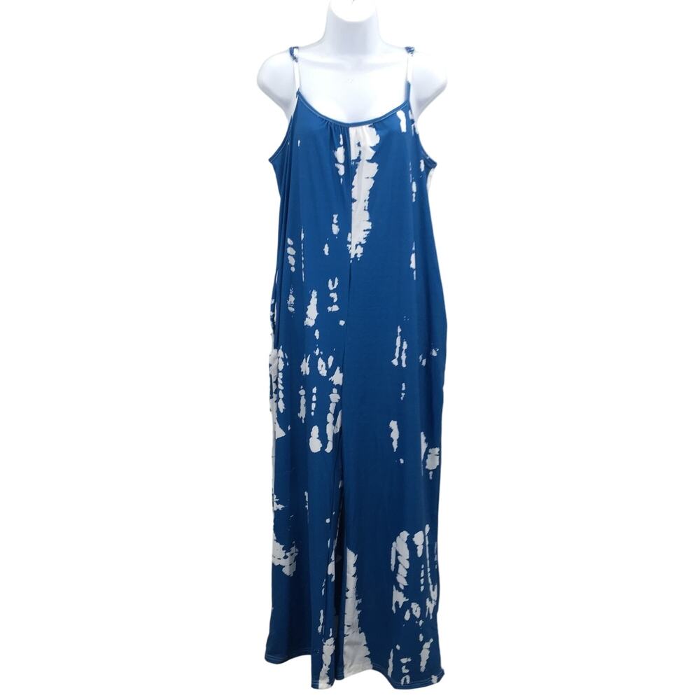 Hope Horizon Sleeveless Square Neck TYE-DYE Jumpsuit Romper Blue/White XL NEW